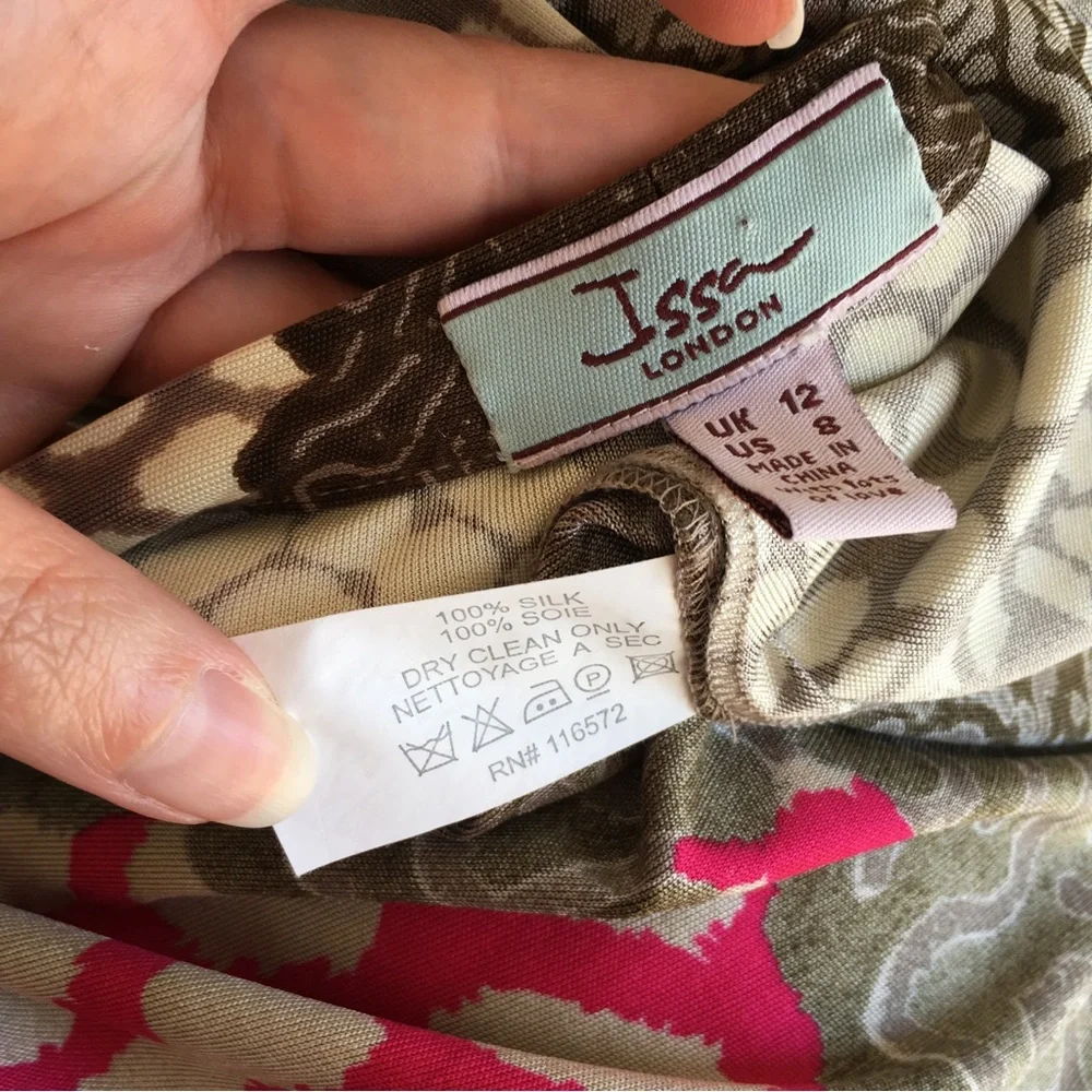 Issa London Dress M US8 UK12 Stretch Silk Animal Print Long Sleeve Brown Pink - Picture 9 of 10